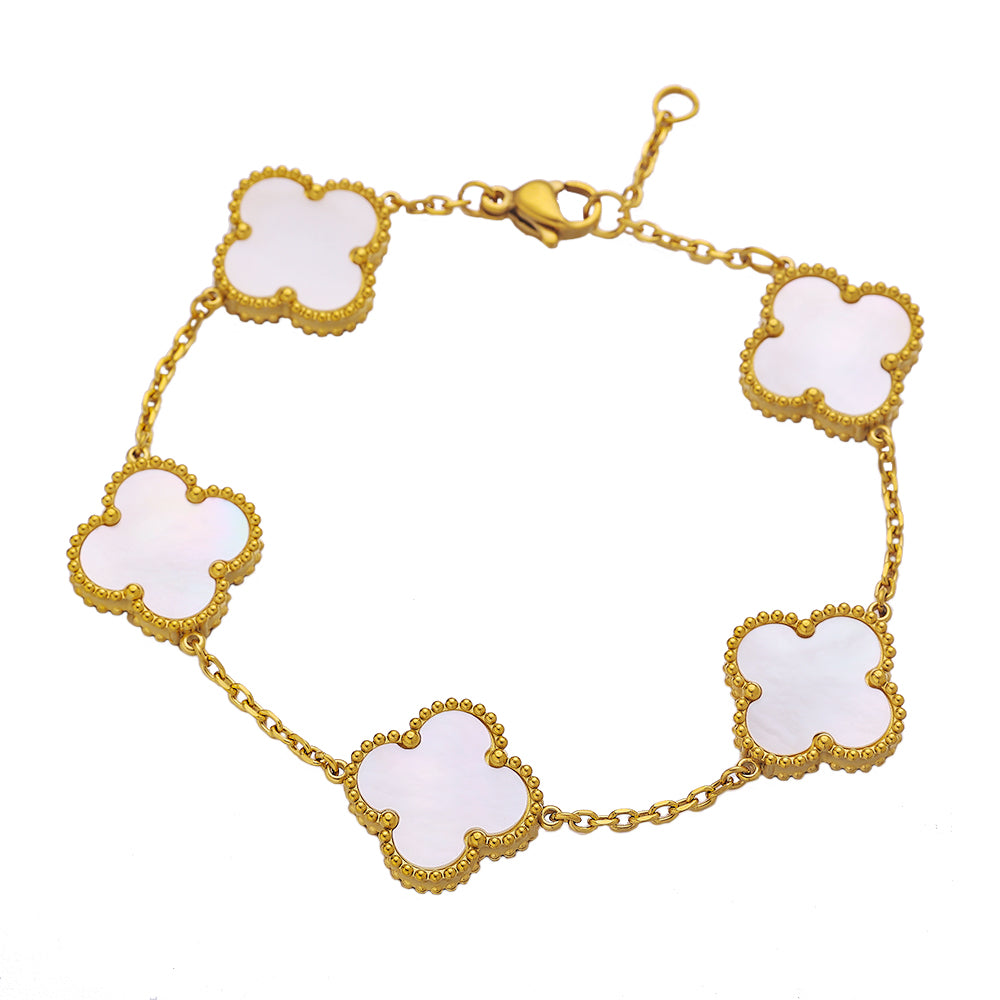 Pulsera de eslabones con trébol iluminado por la luna | Elegante y atemporal