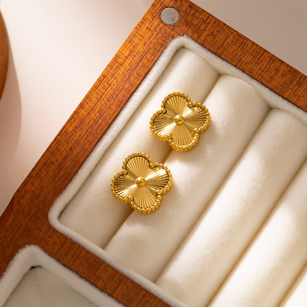 Golden Clover Blossom Studs | Elegant & Radiant