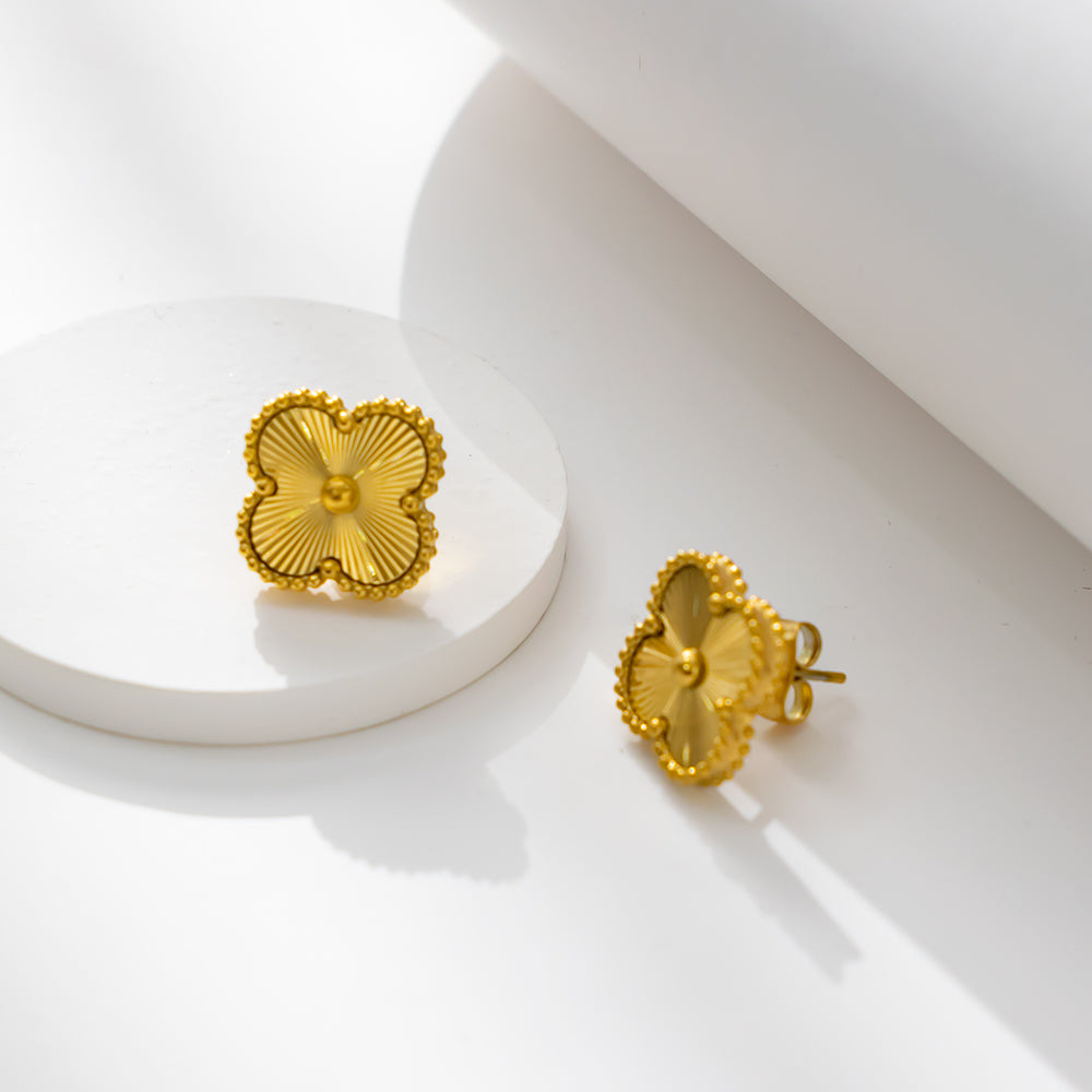 Golden Clover Blossom Studs | Elegant & Radiant